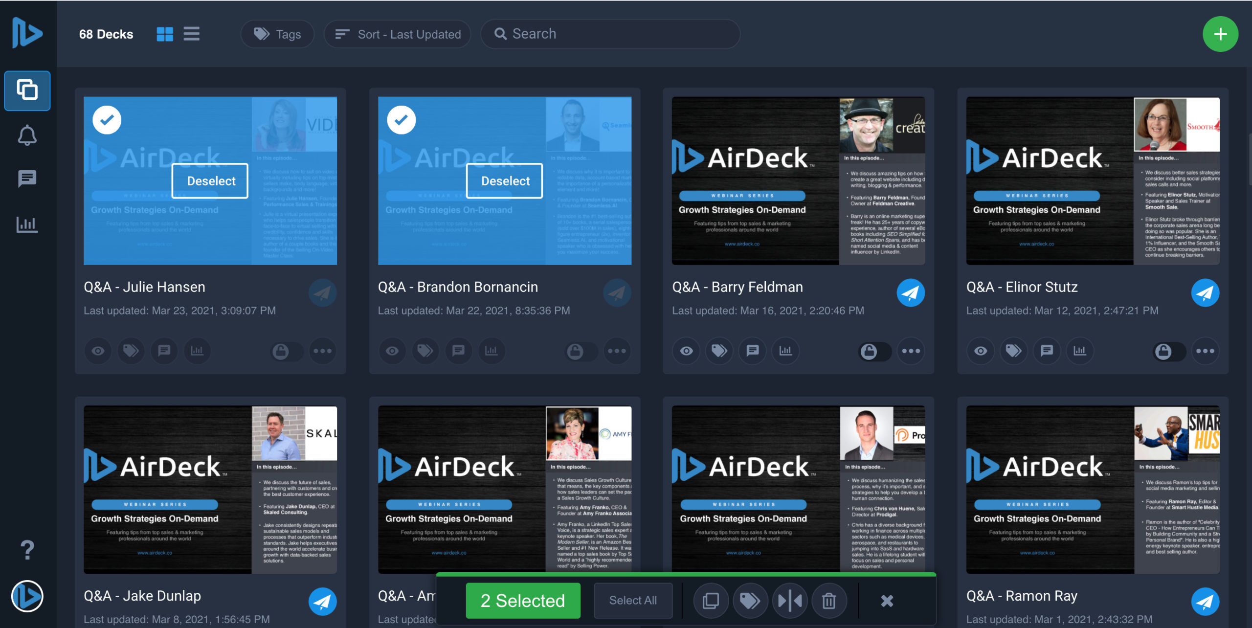 Two video recordings selected on AirDeck user interface