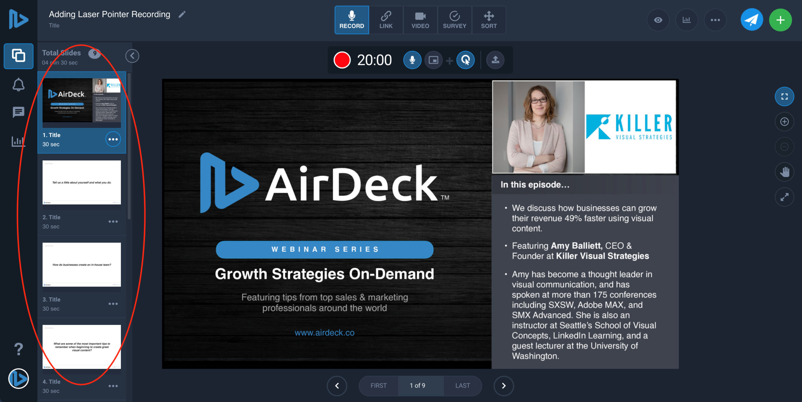 Slides circled on AirDeck software interface