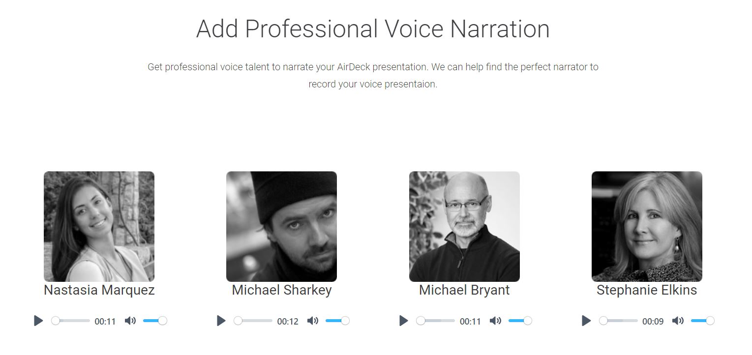 Headshots of four AirDeck voice actors
