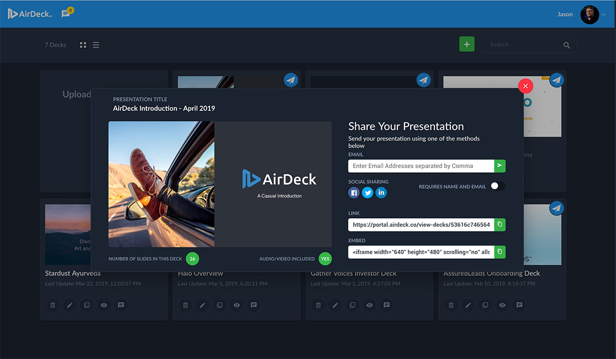 AirDeck Share Presentations User Interface
