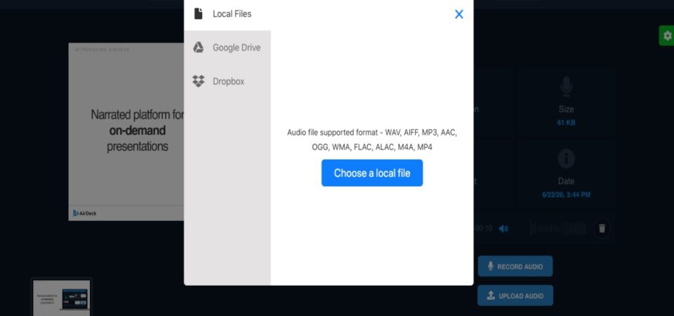 AirDeck upload files box